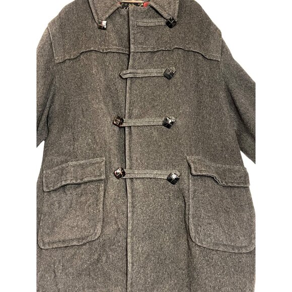 Loden Frey Wool Coat Western Germany Size 50 Gray Red Lining Toggle Closure Flaw - Picture 14 of 16
